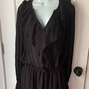 PAIGE Black Ruffled Long Sleeve Salome Dress in pure SILK. Sz. L Amazing deal😍!